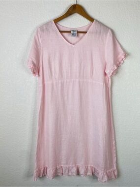 Match Point Light Pink Ruffle 100% Linen Mini Dress